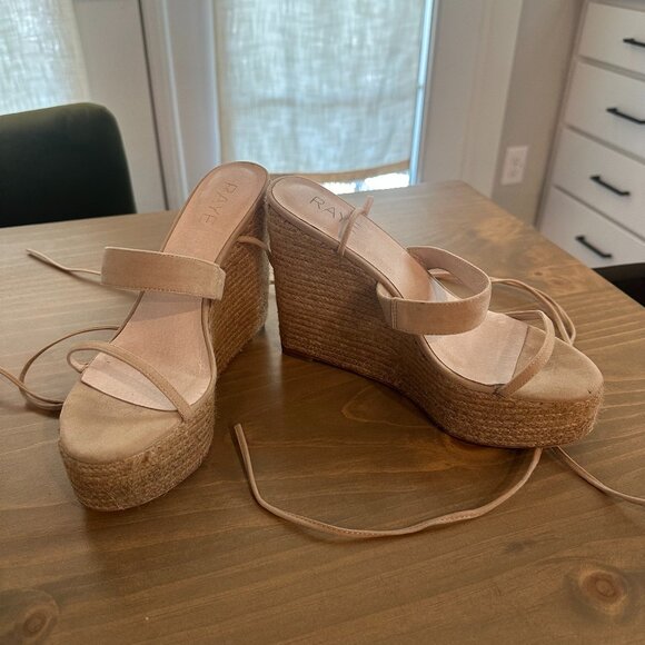 Raye Jesse Wedge - Strappy Wrap Ankle Tie Jute Wedges - Tan/Nude - Size 7.5 - Picture 5 of 14